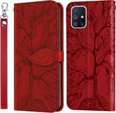 Voor Samsung Galaxy M40s Life of Tree Embossing Pattern Horizontale Flip lederen tas met houder & kaartsleuf & portemonnee & fotolijst & lanyard (rood)