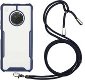 Voor Huawei Y9a acryl + kleur TPU schokbestendig hoesje met nekkoord (donkerblauw)