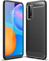 Voor Huawei P Smart 2021 Brushed Texture Carbon Fiber TPU Case (Zwart)