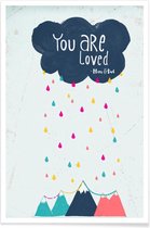 JUNIQE - Poster You Are Loved -13x18 /Blauw & Roze