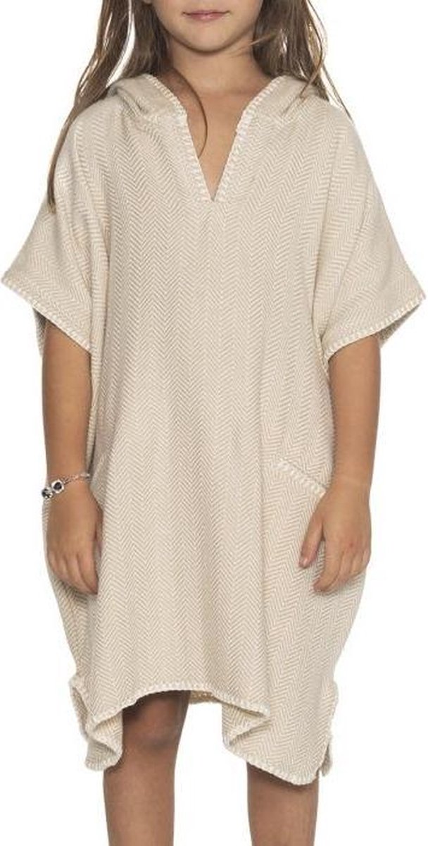 Strandponcho ZigZag Beige - maat 2-3 jaar - jongens/meisjes/unisex pasvorm - poncho handdoek voor kinderen met capuchon - zwemponcho - badcape van My Happy Kids — afbeelding 2