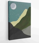Earth tones landscapes backgrounds set with moon and sun. Abstract Plant Art design for print, cover, wallpaper, Minimal and natural wall art. 4 - Moderne schilderijen – Vertical –
