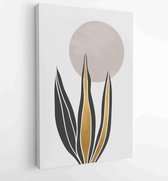 Earth tone boho foliage line art drawing with abstract shape. Abstract Plant Art design for print, cover, wallpaper, Minimal and natural wall art. 1 - Moderne schilderijen – Vertic