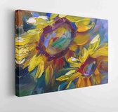 Oil painting texture painting still life, impressionism art on canvas, painted a color image, wallpaper and backgrounds, sunflowers  - Modern Art Canvas - Horizontal - 454172440 -