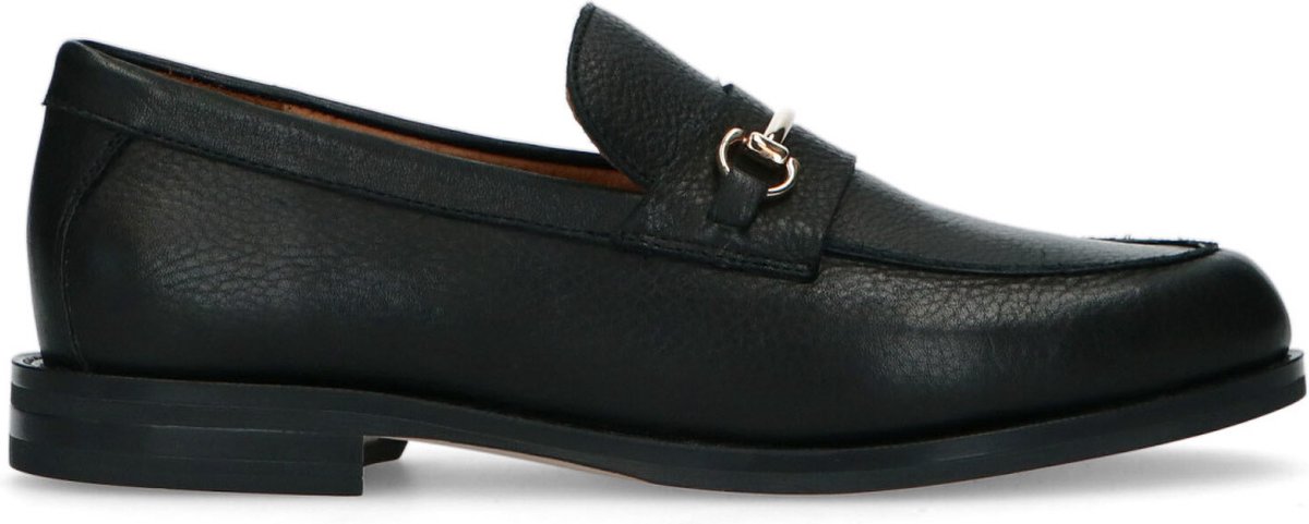 Manfield - Dames - Zwarte leren loafers met goudkleurig detail - Maat 37