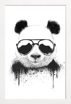 JUNIQE - Poster in houten lijst Blijf Cool Panda -20x30 /Wit & Zwart