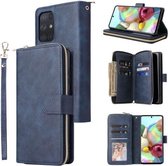 Voor Samsung Galaxy A72 5G Rits Portemonnee Tas Horizontale Flip PU Lederen Case met Houder & 9 Kaartsleuven & Portemonnee & Lanyard & Fotolijst (Blauw)