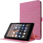 Voor Amazon Kindle Fire HD 10 2021 Horizontale Flip TPU + Stof PU-lederen beschermhoes met naamkaartclip (rozerood)