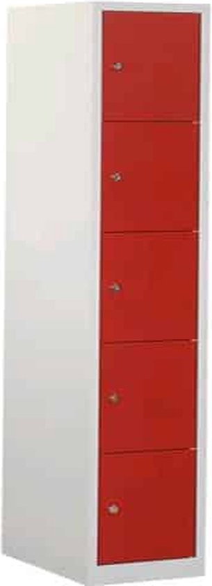 ABC Kantoormeubelen industriële locker garderobekast 5 deurs (190x41,5x45 cm) rood en cilinderslot