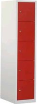 Industriële locker garderobekast 5 deurs (190x41,5x45 cm) Rood en cilinderslot