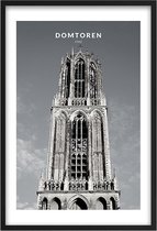 Poster Domtoren Utrecht - A4 - 21 x 30 cm - Inclusief lijst (Zwart Aluminium)