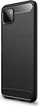 Geborsteld TPU Hoesje Geschikt voor Samsung Galaxy A22 5G | Beschermhoes | Back Cover | Flexibel TPU | Stijlvol Carbon | Dun | Zwart