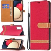 Voor Samsung Galaxy A03s Kleuraanpassing Denim Textuur Horizontale Flip Lederen Case met Houder & Kaartsleuven & Portemonnee & Lanyard (Rood)