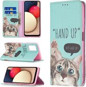 Voor Samsung Galaxy A03s Gekleurde Tekening Patroon Onzichtbare Magnetische Horizontale Flip PU Lederen Case met Houder & Kaartsleuven & Portemonnee (Kat)