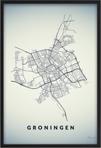 Poster Stad Groningen - A4 - 21 x 30 cm - Inclusief lijst (Zwart Aluminium)