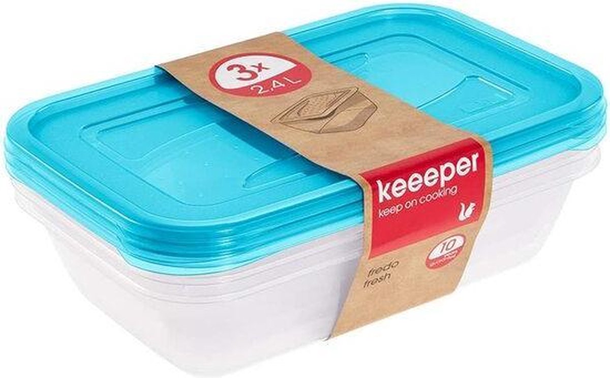 Keeeper Fredo Fresh - Vershouddoos / Vershouddozen - Transparent /blauw - Set van 3 stuks - 2.4L