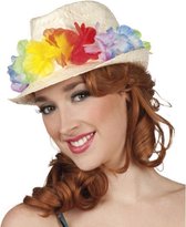 2x stuks stro verkleed hoedje met Hawaii party krans - Tropische feest thema hoeden