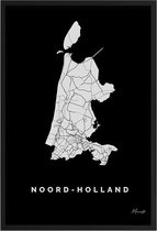 Poster Provincie Noord-Holland - A3 - 30 x 40 cm - Inclusief lijst (Zwart MDF)