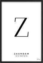 Poster Letter Z Zaandam A2 - 42 x 59,4 cm (Exclusief Lijst)