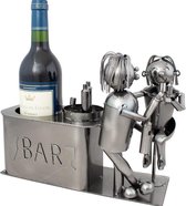 BRUBAKER Wijnflessenhouder, liefdespaar aan de bar, decoratief object, metaal, voor paren, flessenstandaard met wenskaart