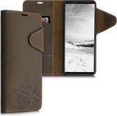 kalibri hoesje voor Sony Xperia 1 III - leren hoes met pasjeshouder - Vintage Kompas design - bruin