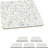 Onderzetters voor glazen - Zomer - Bloemen - Blauw - 10x10 cm - Glasonderzetters - 6 stuks