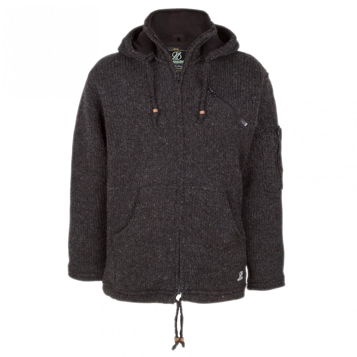 Gebreid Wollen Heren/Uni Vest van Schapenwol met Polyester Fleece voering en afneembare capuchon SHAKALOHA M Crush Ziphood 3XL Antraciet