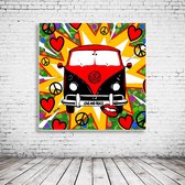 Pop Art VW Van Volkswagen Canvas - 90 x 90 cm - Canvasprint - Op dennenhouten kader - Geprint Schilderij - Popart Wanddecoratie