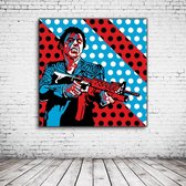 Pop Art Scarface Al Pacino aka Tony Montana3 Acrylglas - 100 x 100 cm op Acrylaat glas + Inox Spacers / RVS afstandhouders - Popart Wanddecoratie