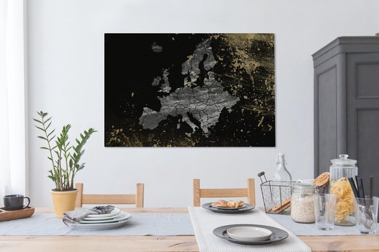 Toile Peinture Carte - Europe - Grijs - 120x80 cm - Décoration murale