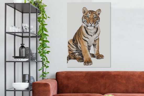 Canvas Jongens - Tijger - Dieren - Wit - Jongetje - Jongens - Kids - Kinder decoratie - Canvas kinderkamer - 90x140 cm