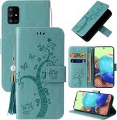 Voor Samsung Galaxy A71 5G Reliëf Lucky Tree Horizontale Flip Lederen Case met Houder & Kaartsleuf & Portemonnee & Lanyard (Groen)