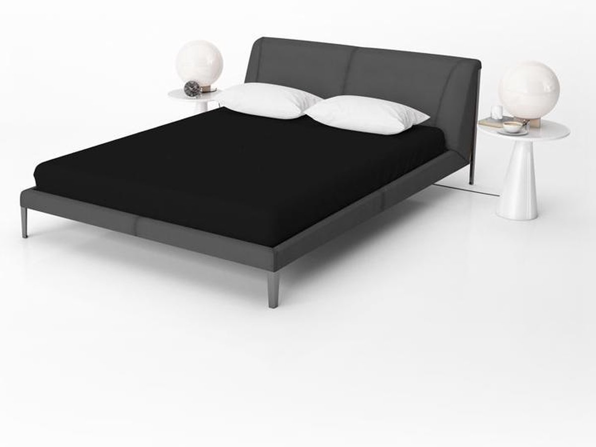 Jersey Hoeslaken Zwart Lits-Jumeaux - 160/180 x 200 cm