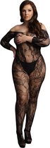 Lace Sleeved Bodystocking - Black - OSX