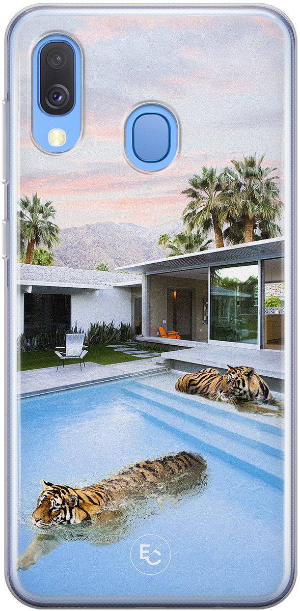 Hoesje geschikt voor Samsung Galaxy A40 - Tijger zwembad - Soft Case - TPU - Print - Multi - ELLECHIQ
