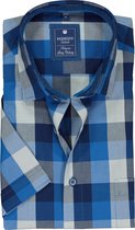 Redmond heren overhemd regular fit - korte mouw - blauw geruit (contrast) - Strijkvriendelijk - Boordmaat: 49/50