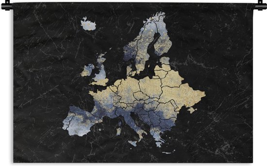 Wandkleed - Wanddoek - Kaart - Europa - Delfts blauw - 90x60 cm - Wandtapijt
