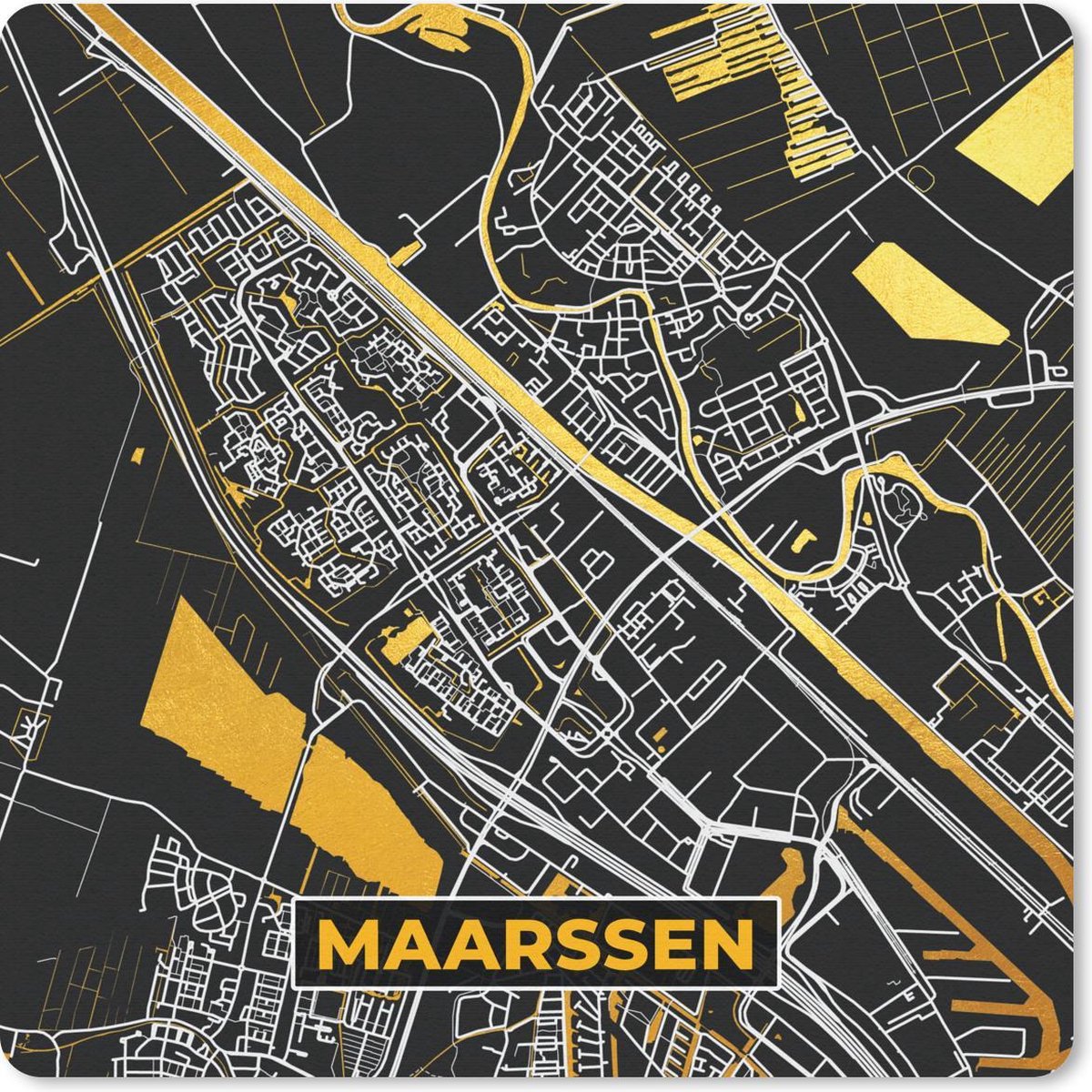 Muismat 30x30 cm - Mousepad Stadskaart - Maarssen - Goud - Zwart - Muismatten