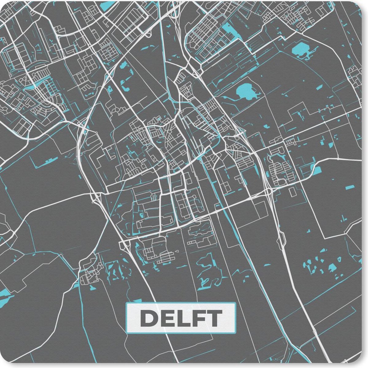 Muismat 20x20 cm - Mousepad Stadskaart - Delft - Grijs - Blauw - Muismatten