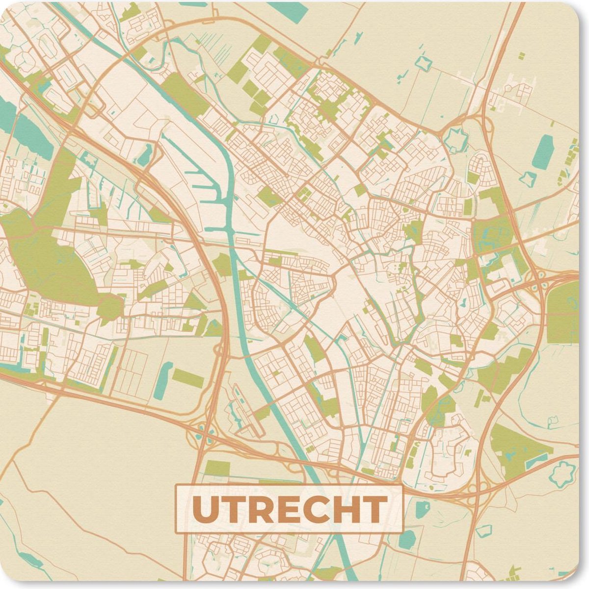 Muismat 30x30 cm - Mousepad Stadskaart - Utrecht - Vintage - Muismatten