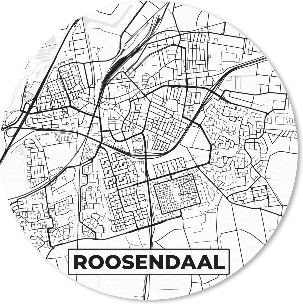 Muismat rond 20x20 cm - Mousepad Kaart - Roosendaal - Zwart - Wit - Ronde muismatten