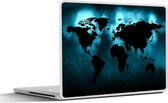 Laptop sticker - 14 inch - Wereldkaart - Zwart - Blauw - 32x5x23x5cm - Laptopstickers - Laptop skin - Cover