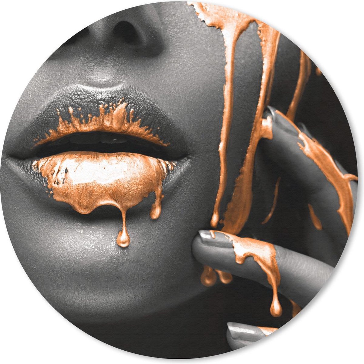 Muismat rond 20x20 cm - Mousepad Lippen - Oranje - Zwart - Ronde muismatten