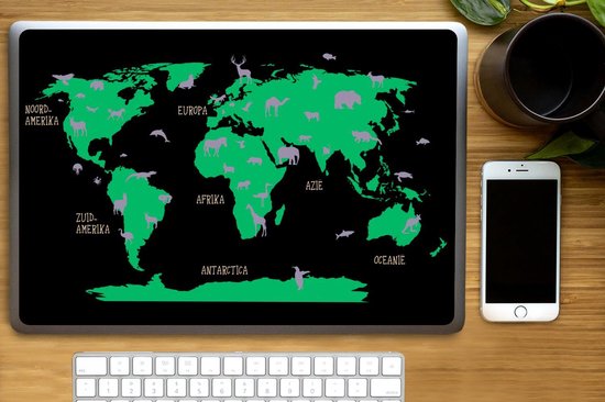 Autocollant pour ordinateur portable - 17,3 pouces - Wereldkaart Enfants - Rose - Animaux - 40x30cm - Autocollants pour ordinateur portable - Skin pour ordinateur portable - Couverture