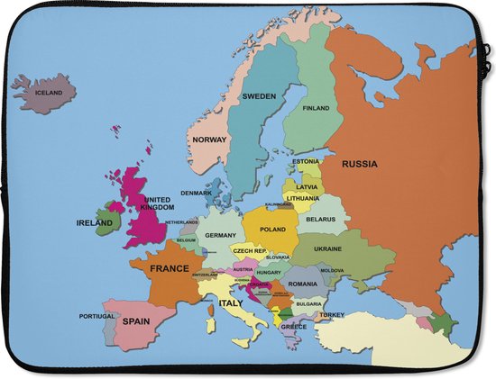 Housse pour ordinateur portable 15 pouces 38x29 cm - Carte colorée de l'  Europe -... | bol.com