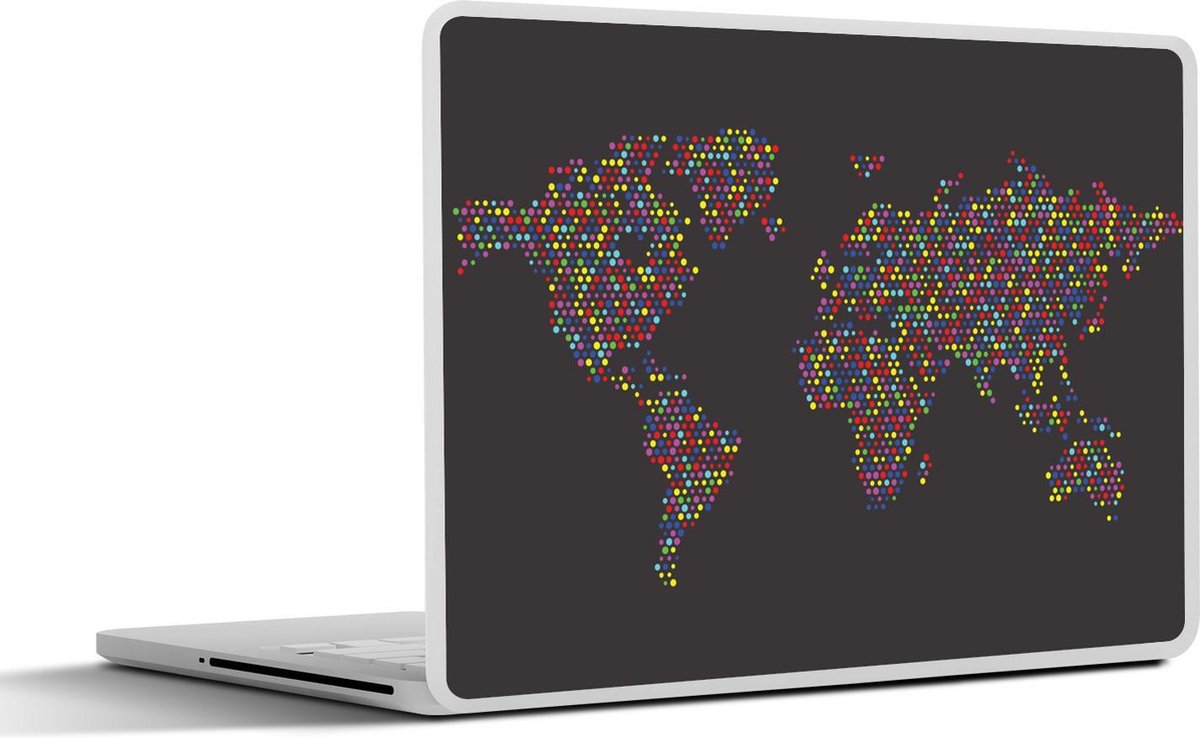 Laptop sticker - 13.3 inch - Wereldkaart - Stippen - Kleuren - 31x22,5cm - Laptopstickers - Laptop skin - Cover