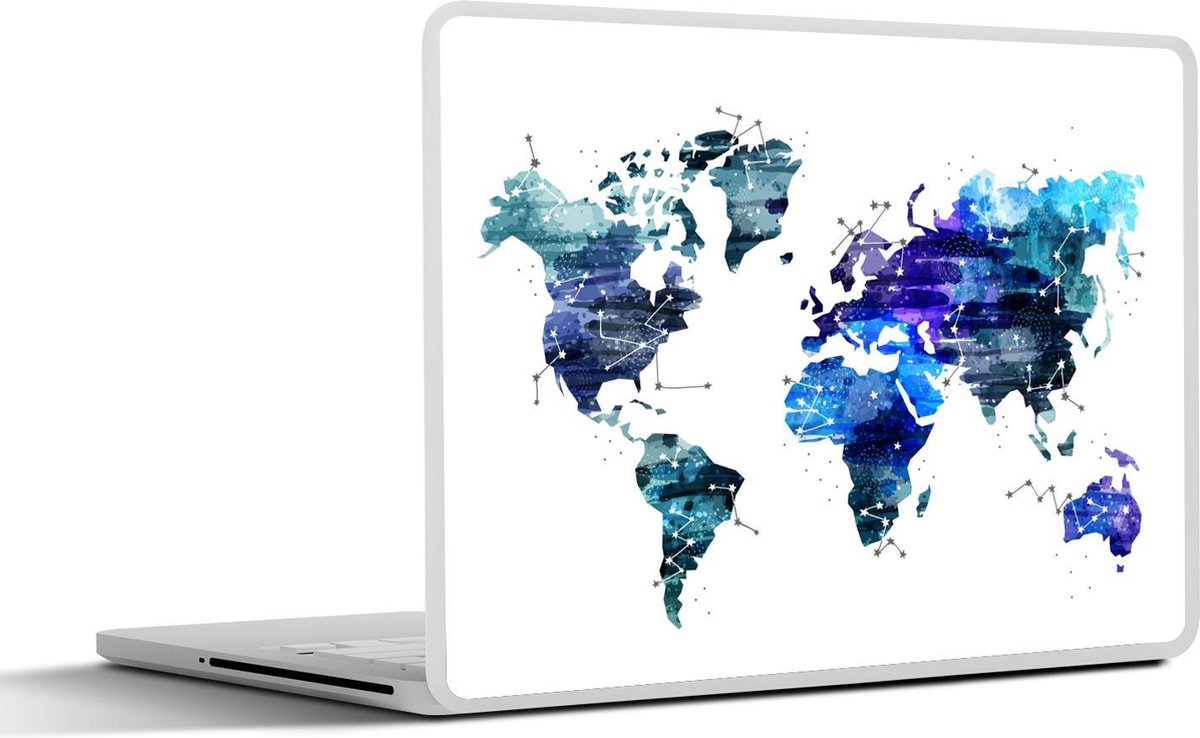 Laptop sticker - 11.6 inch - Wereldkaart - Sterren - Blauw - 30x21cm - Laptopstickers - Laptop skin - Cover