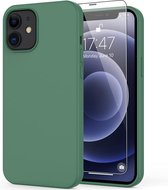 Solid hoesje Geschikt voor: iPhone 12 Pro Max Soft Touch Liquid Silicone Flexible TPU Rubber - Groen  + 1X Screenprotector Tempered Glass