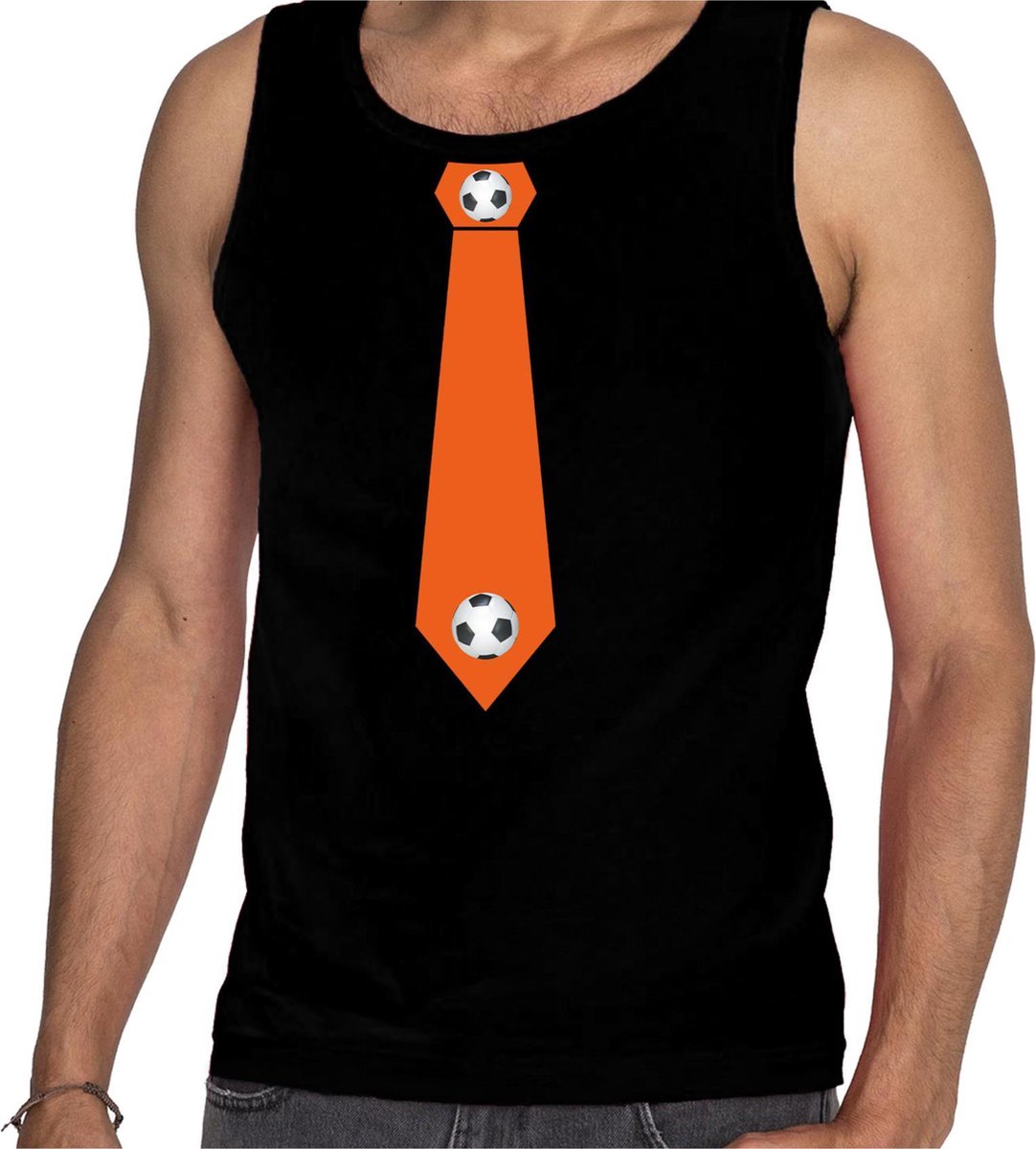 Zwart fan tanktop voor heren - oranje voetbal stropdas - Holland / Nederland supporter - EK/ WK mouwloos t-shirt / outfit XXL