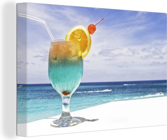 Cocktail tropical avec vue sur la mer Toile 60x40 cm - Tirage photo sur toile (Décoration murale salon / chambre)